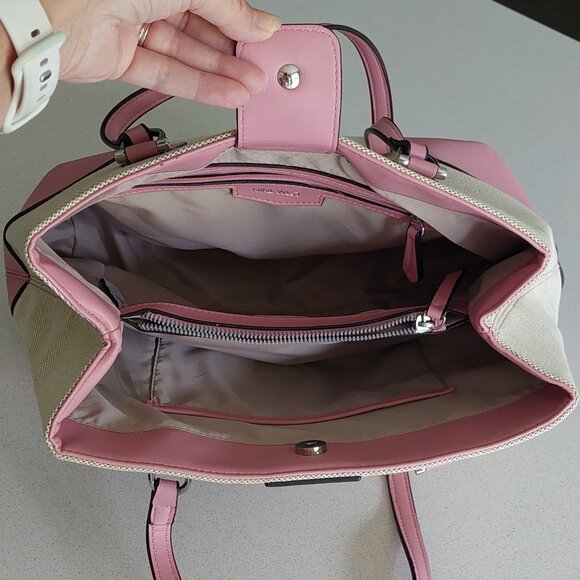 Nine West Pink & Beige Canvas Satchel Purse - Picture 9 of 16